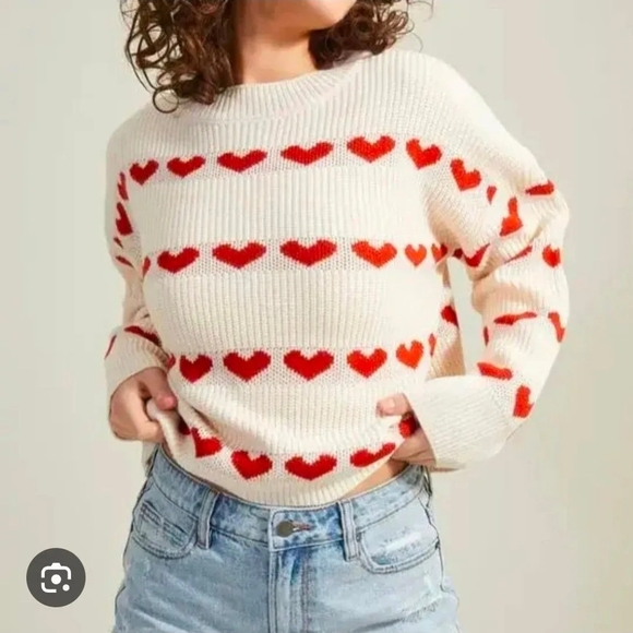 Anthropologie Sweaters - ARULA Cream and Red Heart Sweater
